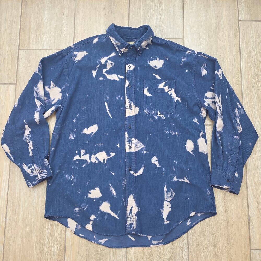 Vintage LL Bean Corduroy Shirt Mens XL Blue Bleach Distressed Grunge Workwear